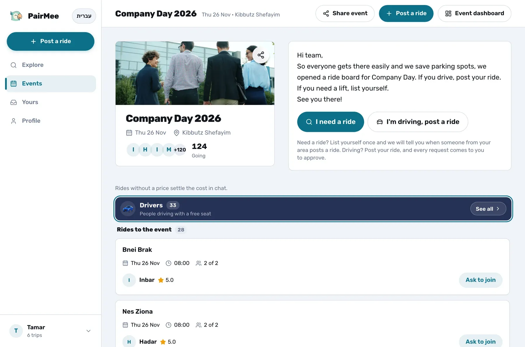 The Company Day board on a computer (demo)