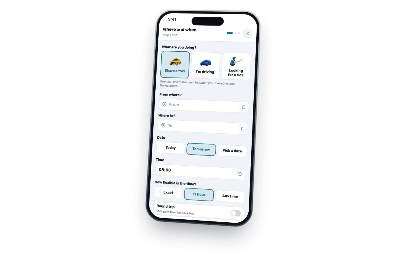 The PairMee app on a phone, showing a matched shared taxi ride from Ben Gurion Airport